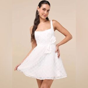 Eowyn White Tulle Bow Skater Mini Dress, NWT